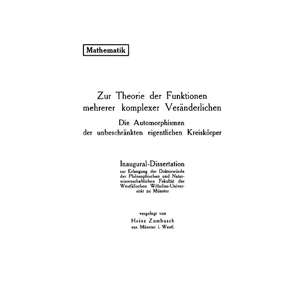 Zur Theorie der Funktionen mehrerer komplexer Veränderlichen, Heinz Zumbusch