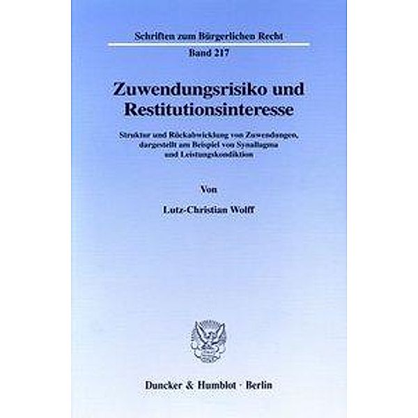 Zuwendungsrisiko und Restitutionsinteresse., Lutz-Christian Wolff