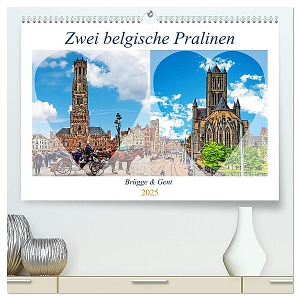 Zwei belgische Pralinen Brügge und Gent (hochwertiger Premium Wandkalender 2025 DIN A2 quer), Kunstdruck in Hochglanz, Calvendo, Paul Michalzik