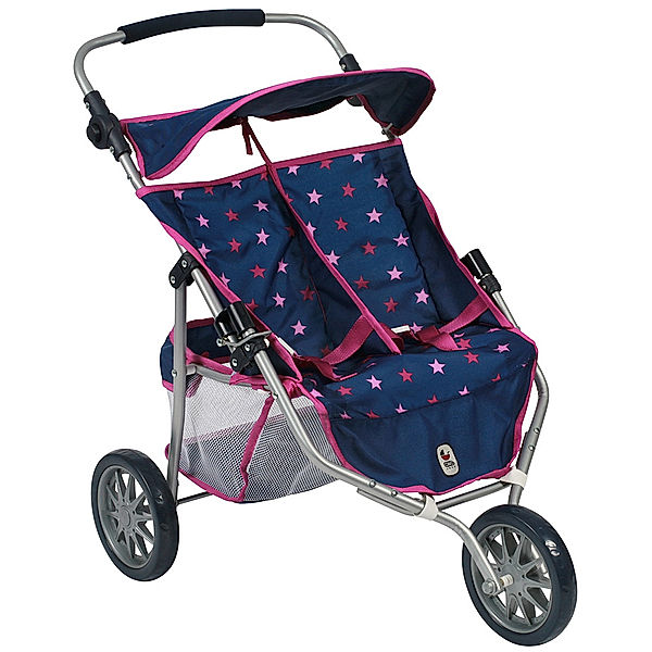Bayer Chic 2000 Zwillings-Puppenbuggy Jogger STERNE in marine