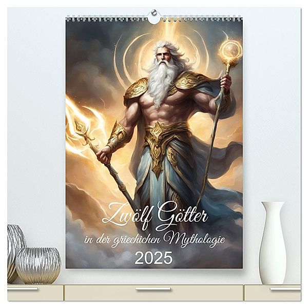 Zwölf Götter der griechischen Mythologie (hochwertiger Premium Wandkalender 2025 DIN A2 hoch), Kunstdruck in Hochglanz, Calvendo, Claudia Kleemann
