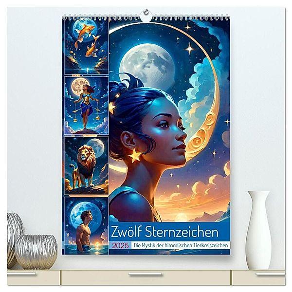 Zwölf Sternzeichen (hochwertiger Premium Wandkalender 2025 DIN A2 hoch), Kunstdruck in Hochglanz, Calvendo, Steffani Lehmann