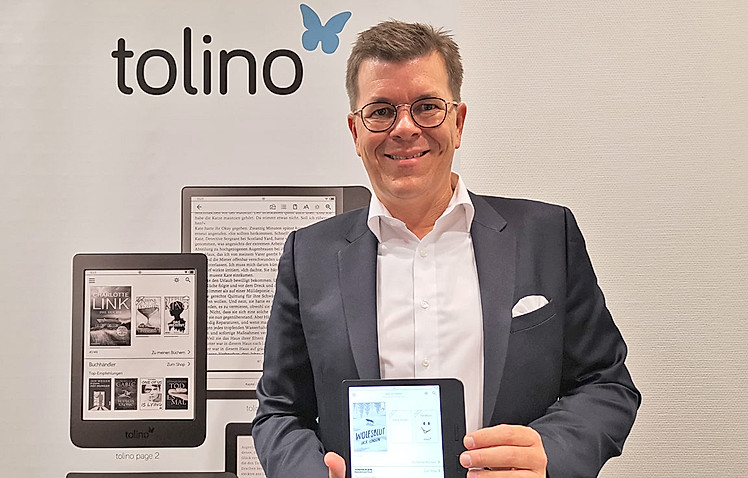 Weltbild Geschäftsführer Christian Sailer präsentiert die neue tolino Geräte-Generation auf der Frankfurter Buchmesse