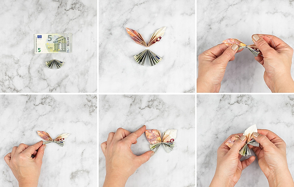 Anleitung für ein kreatives Geldgeschenk mit gefalteten Schmetterlingen