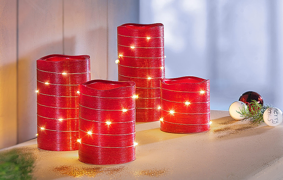 Adventskranz selber machen mit schönen roten LED Kerzen