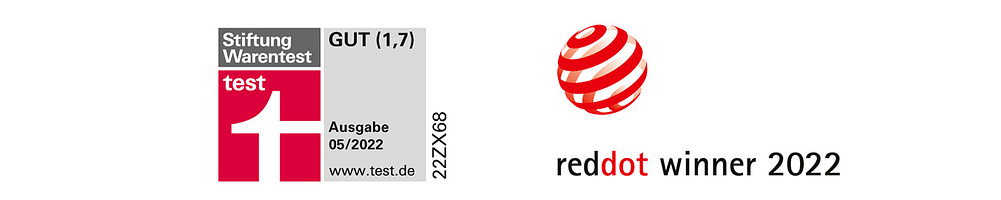 1/1-Bild schmal - Logos Stiftung Warentest + reddot winner 2022
